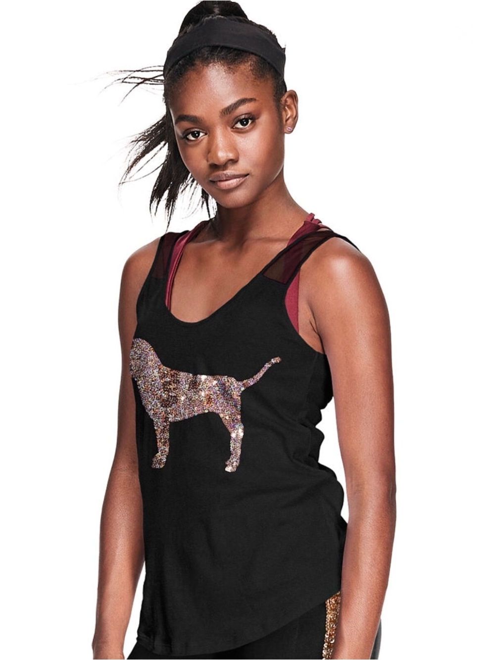 VS Pink Rose Gold Bling Sequin Mesh Tank XS